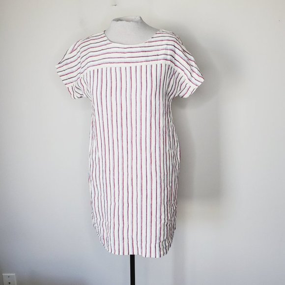 ANTHRO MO:VINT Linen Cream Striped Boho Lagenlook Shift Beach Dress - Picture 6 of 14